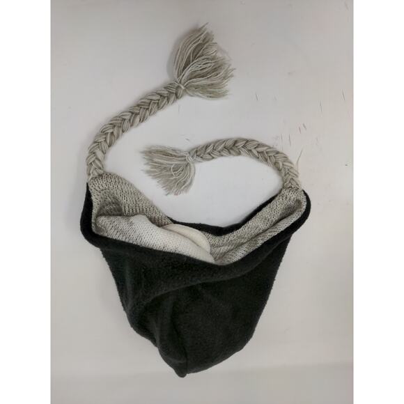 Sock Monkey Knit Beanie Hat Cap Button Eyes 100% Acrylic Gray White - Picture 7 of 10